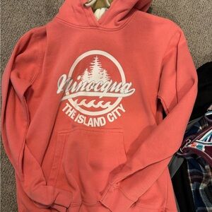 Coral Hoodie with White Graphic